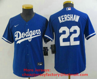 Youth Los Angeles Dodgers #22 Clayton Kershaw Blue Stitched MLB Cool Base Nike Jersey