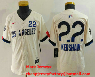 Youth Los Angeles Dodgers #22 Clayton Kershaw Cream 2024 City Connect Limited Jersey