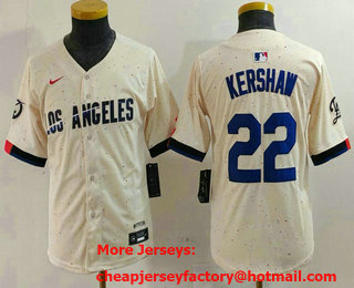 Youth Los Angeles Dodgers #22 Clayton Kershaw Cream 2024 City Connect Limited Stitched Jersey