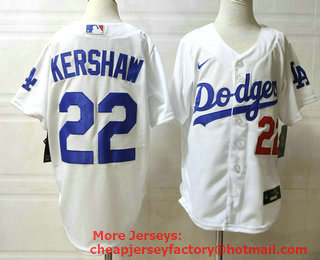 Youth Los Angeles Dodgers #22 Clayton Kershaw White With Front Number Stitched MLB Cool Base Nike Jersey