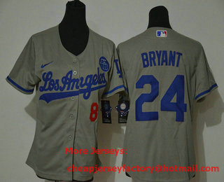 Youth Los Angeles Dodgers #24 Kobe Bryant Grey KB Patch Stitched MLB Cool Base Nike Jersey