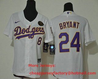 Youth Los Angeles Dodgers #24 Kobe Bryant White Purple Name KB Patch Stitched MLB Cool Base Nike Jersey