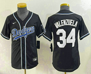 Youth Los Angeles Dodgers #34 Fernando Valenzuela Black Fashion Baseball Jersey