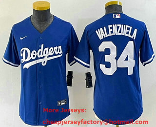 Youth Los Angeles Dodgers #34 Fernando Valenzuela Blue Stitched Cool Base Nike Jersey