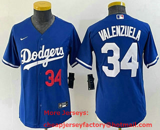 Youth Los Angeles Dodgers #34 Fernando Valenzuela Number Blue Stitched Cool Base Nike Jersey