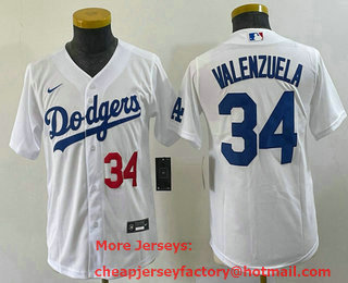 Youth Los Angeles Dodgers #34 Fernando Valenzuela Number White Stitched Cool Base Nike Jersey