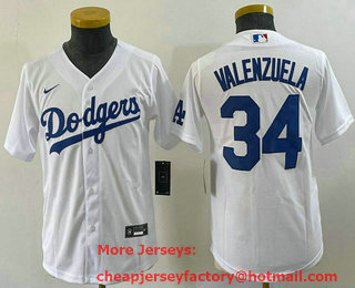 Youth Los Angeles Dodgers #34 Fernando Valenzuela White Stitched Cool Base Nike Jersey