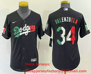 Youth Los Angeles Dodgers #34 Fernando Valenzuela Mexico Black Cool Base Stitched Baseball Jersey