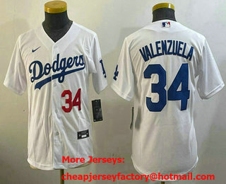 Youth Los Angeles Dodgers #34 Fernando Valenzuela Number White Cool Base Stitched Jersey
