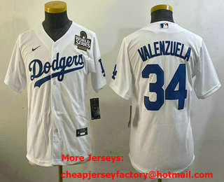 Youth Los Angeles Dodgers #34 Fernando Valenzuela White 2024 World Series Cool Base Stitched Jersey