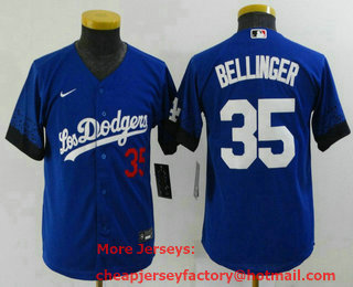 Youth Los Angeles Dodgers #35 Cody Bellinger Blue 2021 City Connect Number Cool Base Stitched Jersey