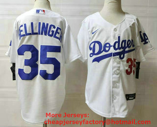 Youth Los Angeles Dodgers #35 Cody Bellinger White With Front Number Stitched MLB Cool Base Nike Jersey