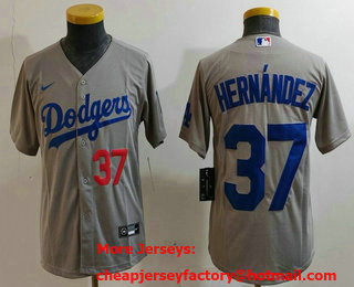 Youth Los Angeles Dodgers #37 Teoscar Hernandez Number Grey Cool Base Stitched Jersey