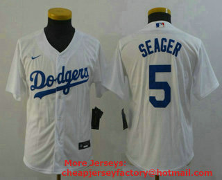 Youth Los Angeles Dodgers #5 Corey Seager White Stitched MLB Cool Base Nike Jersey