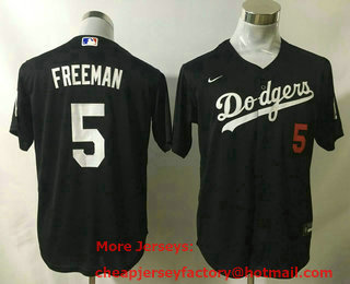 Youth Los Angeles Dodgers #5 Freddie Freeman Black 2022 Number Cool Base Stitched Nike Jersey