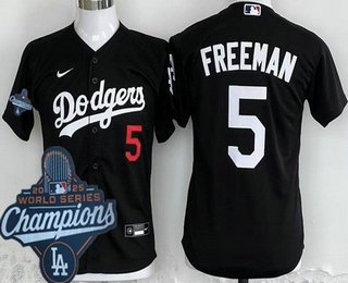 Youth Los Angeles Dodgers #5 Freddie Freeman Black 2025 World Series Champions Cool Base Jersey