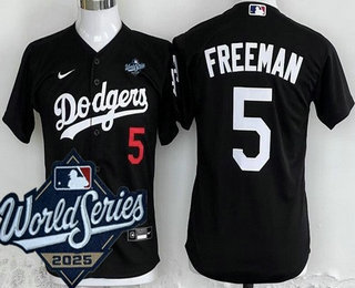 Youth Los Angeles Dodgers #5 Freddie Freeman Black 2025 World Series Limited Jersey