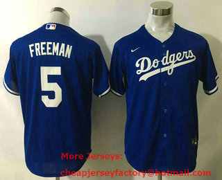 Youth Los Angeles Dodgers #5 Freddie Freeman Blue 2022 Cool Base Stitched Nike Jersey