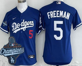 Youth Los Angeles Dodgers #5 Freddie Freeman Blue 2025 World Series Champions Limited Jersey