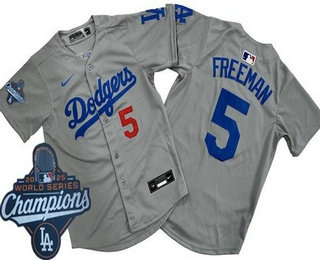 Youth Los Angeles Dodgers #5 Freddie Freeman Gray 2025 World Series Champions Limited Jersey
