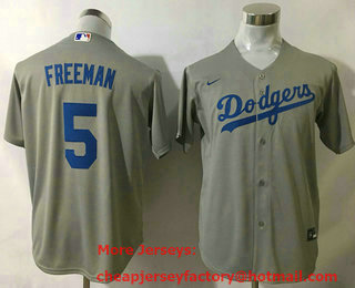 Youth Los Angeles Dodgers #5 Freddie Freeman Grey 2022 Cool Base Stitched Nike Jersey