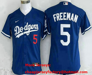 Youth Los Angeles Dodgers #5 Freddie Freeman Number Blue Cool Base Stitched Nike Jersey