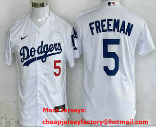 Youth Los Angeles Dodgers #5 Freddie Freeman Number White Cool Base Stitched Nike Jersey