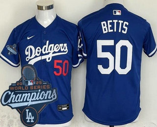 Youth Los Angeles Dodgers #50 Mookie Betts Blue 2025 World Series Champions Limited Jersey