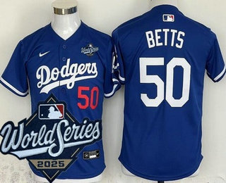 Youth Los Angeles Dodgers #50 Mookie Betts Blue 2025 World Series Limited Jersey