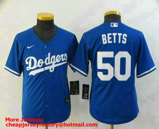 Youth Los Angeles Dodgers #50 Mookie Betts Blue Stitched MLB Cool Base Nike Jersey