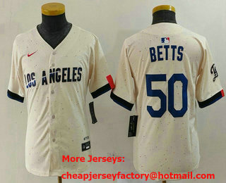 Youth Los Angeles Dodgers #50 Mookie Betts Cream 2024 City Connect Limited Stitched Jersey