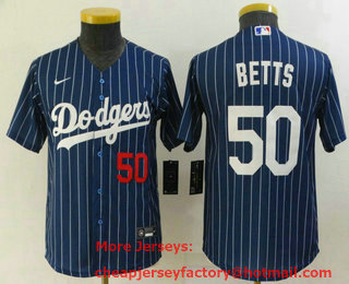 Youth Los Angeles Dodgers #50 Mookie Betts Navy Blue Pinstripe Stitched MLB Cool Base Nike Jersey