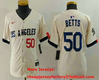 Youth Los Angeles Dodgers #50 Mookie Betts Number Cream 2024 City Connect Limited Stitched Jersey