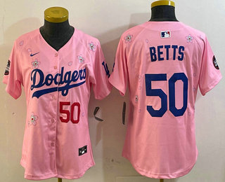 Youth Los Angeles Dodgers #50 Mookie Betts Pink 2025 Tokyo Series Limited Jersey