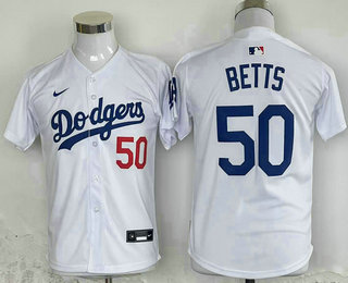Youth Los Angeles Dodgers #50 Mookie Betts White Cool Base Stitched Limited Jersey