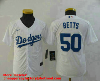 Youth Los Angeles Dodgers #50 Mookie Betts White Stitched MLB Cool Base Nike Jersey