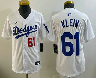 Youth Los Angeles Dodgers #61 Will Klein White Cool Base Jersey