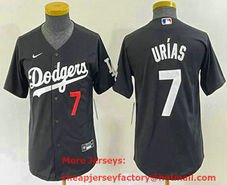 Youth Los Angeles Dodgers #7 Julio Urias Number Black Turn Back The Clock Stitched Cool Base Jersey 02