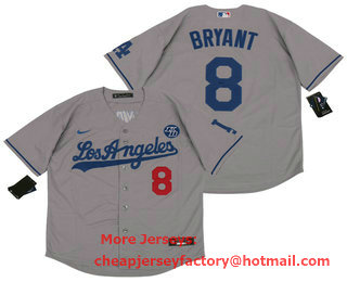 Youth Los Angeles Dodgers #8 Kobe Bryant Grey KB Patch Stitched MLB Cool Base Nike Jersey