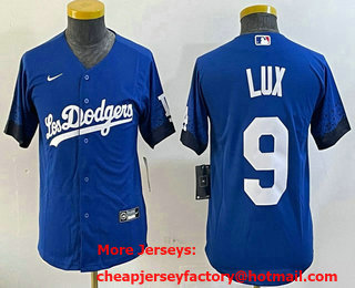 Youth Los Angeles Dodgers #9 Gavin Lux Blue City Connect Cool Base Stitched Jersey