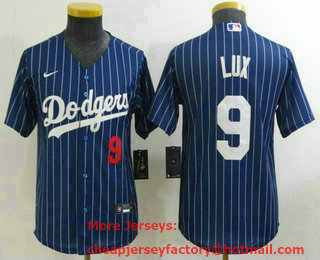 Youth Los Angeles Dodgers #9 Gavin Lux Navy Blue Pinstripe Stitched MLB Cool Base Nike Jersey
