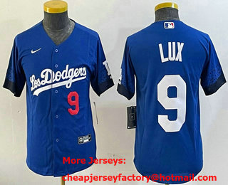 Youth Los Angeles Dodgers #9 Gavin Lux Number Blue City Connect Cool Base Stitched Jersey