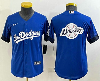 Youth Los Angeles Dodgers Big Logo Blue 2022 City Connect Cool Base Stitched Jersey 01