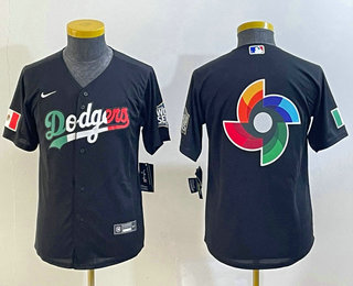 Youth Los Angeles Dodgers Big Logo Mexico Black Cool Base Stitched Baseball Jersey 02