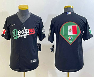Youth Los Angeles Dodgers Big Logo Mexico Black Cool Base Stitched Baseball Jersey 03