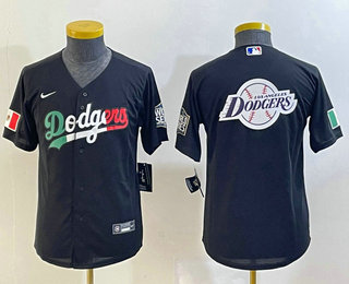 Youth Los Angeles Dodgers Big Logo Mexico Black Cool Base Stitched Baseball Jersey 04