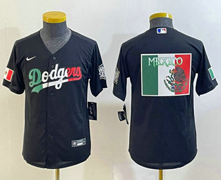 Youth Los Angeles Dodgers Big Logo Mexico Black Cool Base Stitched Baseball Jersey 05