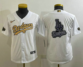Youth Los Angeles Dodgers Big Logo White 2022 All Star Stitched Cool Base Nike Jersey 01