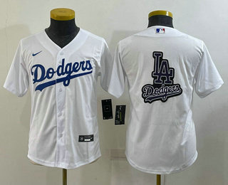 Youth Los Angeles Dodgers Big Logo White MLB Cool Base Nike Jersey 01