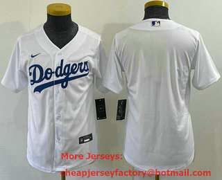 Youth Los Angeles Dodgers Blank White Stitched MLB Cool Base Nike Jersey